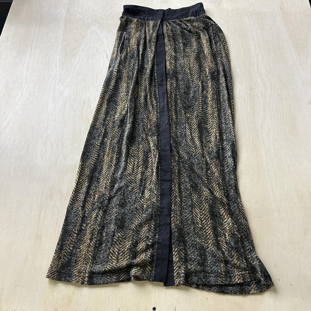 Nu New York Skirt Womens Small Gray Herringbone Knit Maxi Long Lined Button